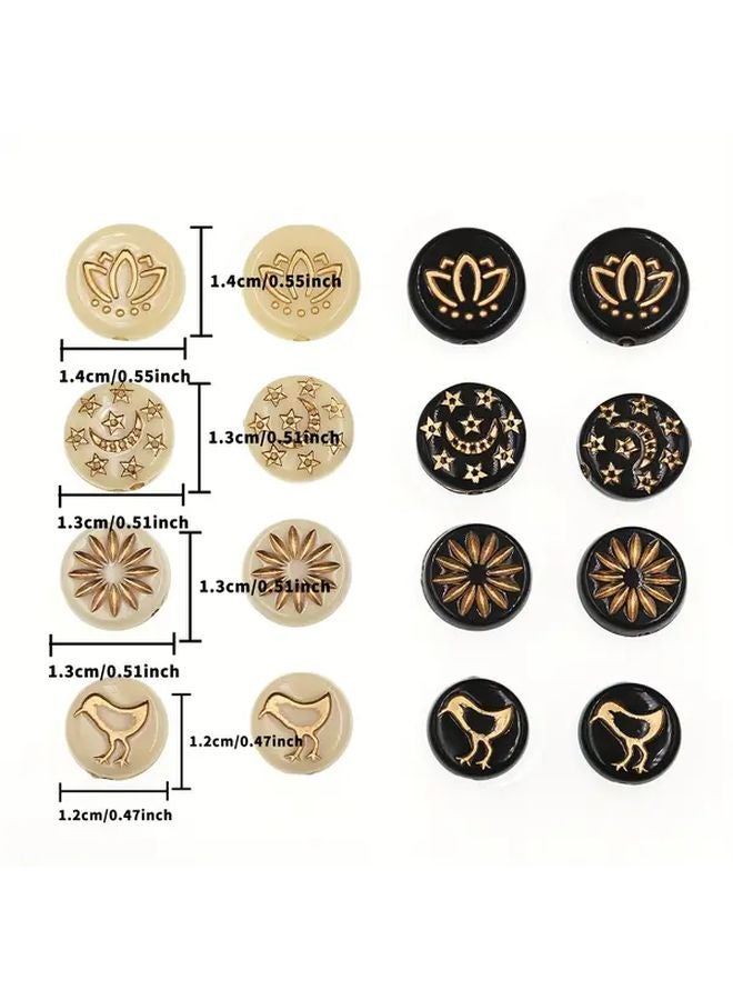 Model 3 Black Print Acrylic Beads 50pcs 4 Styles Round Flat DIY Jewelry Making Craft Supplies - Image 4
